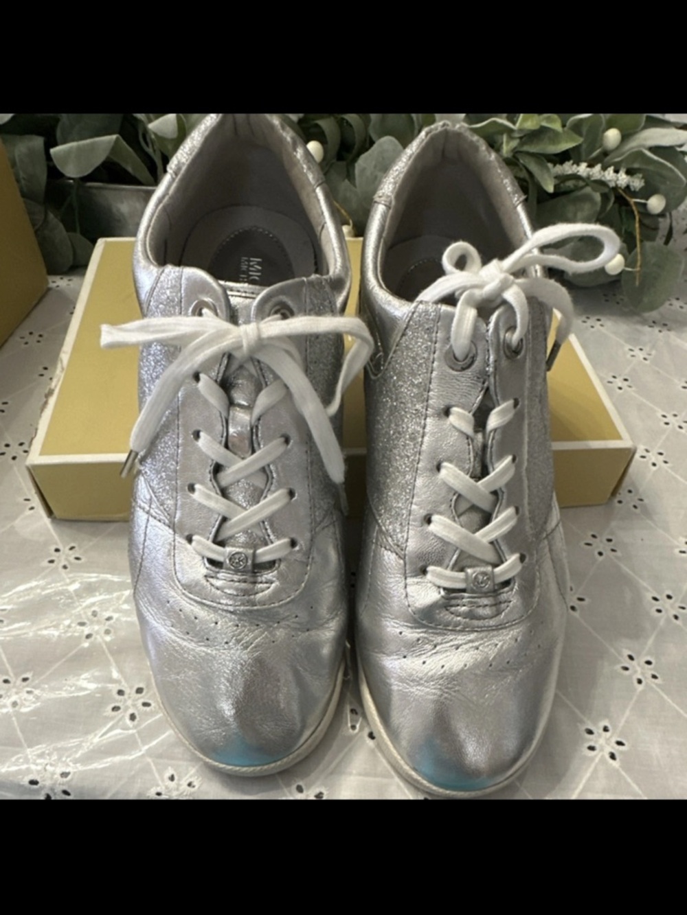 Michael Kors Silver Metallic Lace-Up Sneakers - Picture 6 of 9